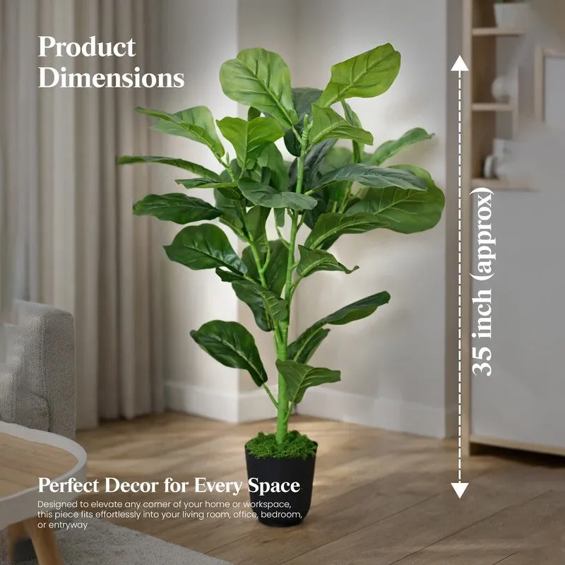 Leaf Aura Fiddle Artificial Plant With Black Plastic Pot - 89 cm (2.9 ft) media 12