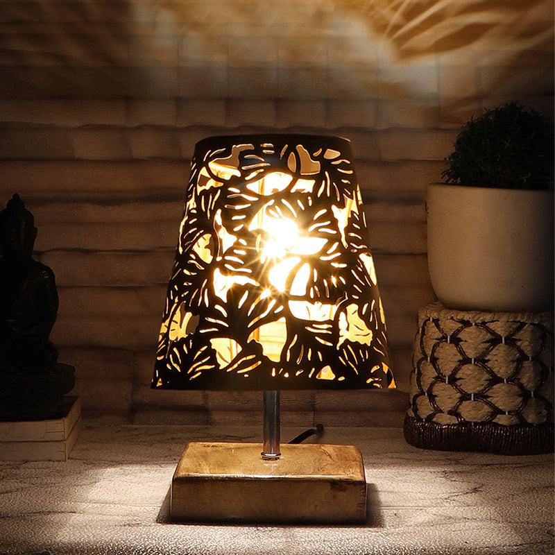 Niksha Flora Etched Metal Table Lamp - Black,Brown