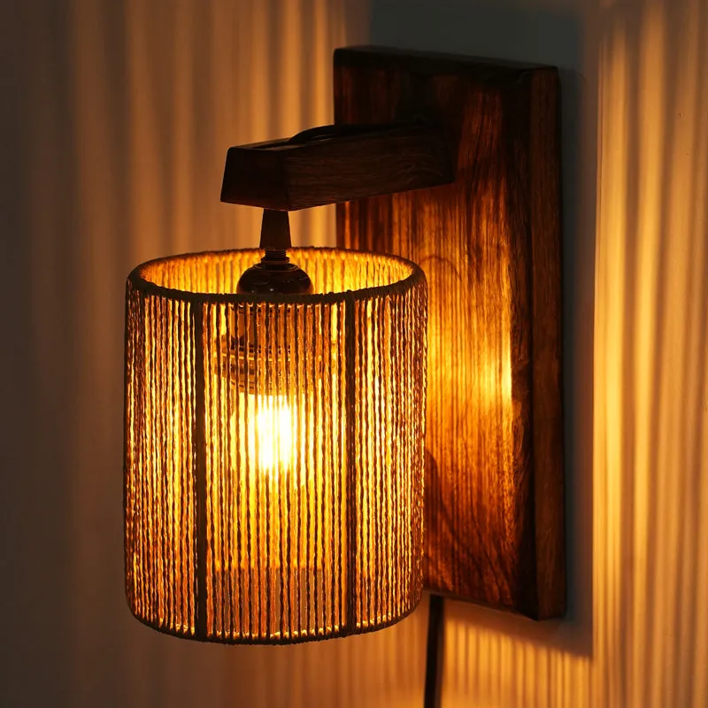 Luma Ray Rattan Wall Lamp With Mango Wood Base media 1