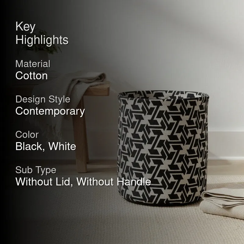 Star Motif Cotton Laundry Basket - Black & White media 2