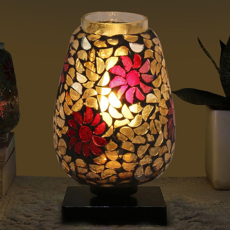 Sparkleon Mosaic Glass Table Lamp With Wooden Base - Multicolor