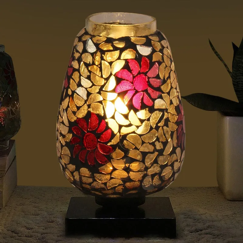 Sparkleon Mosaic Glass Table Lamp With Wooden Base - Multicolor media 1