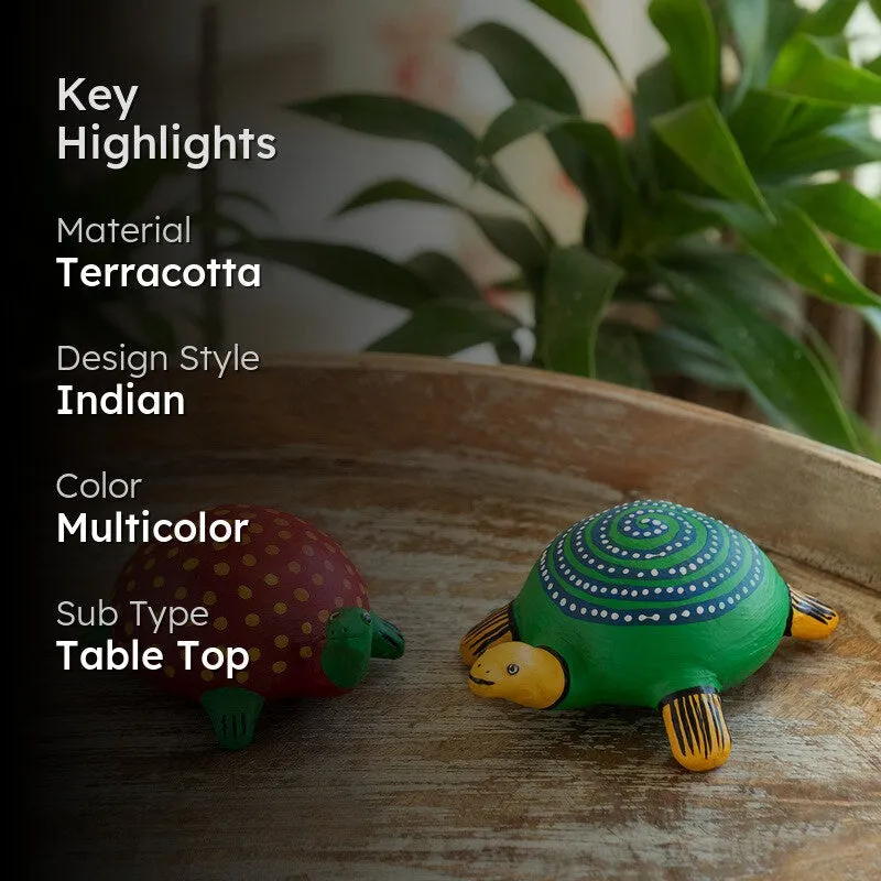Turtle Trail Terracotta Handpainted Showpiece - Set Of Two media 2