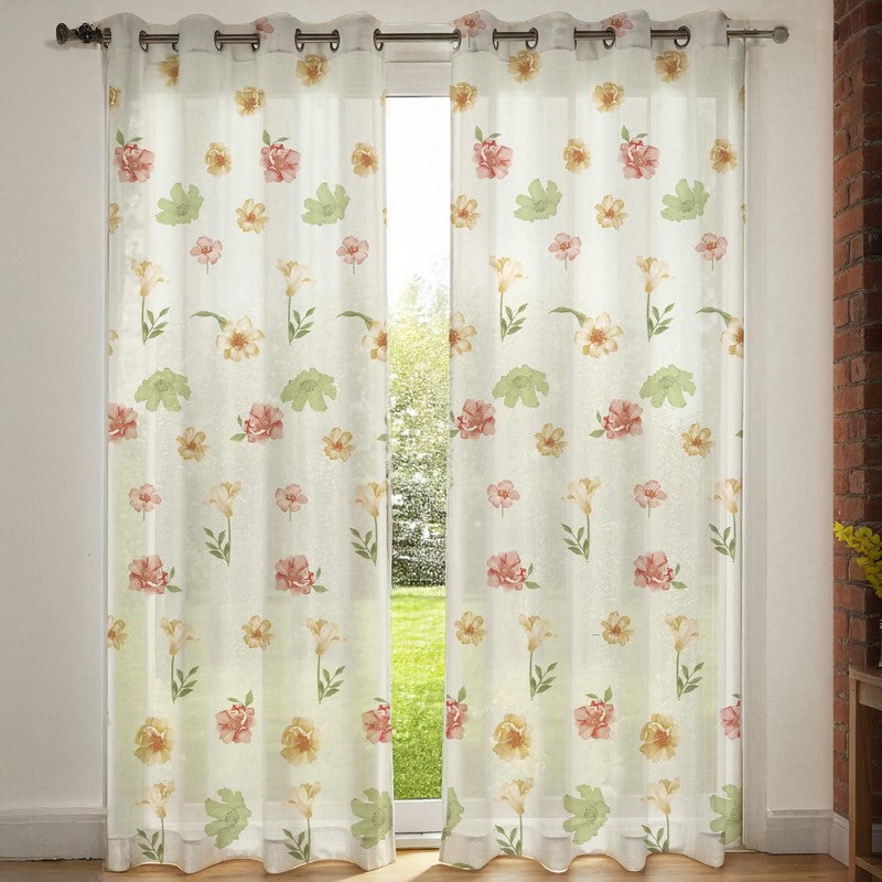 Urban Space Pastel Floral Multicolor Polyester Curtains - Set Of Two media 3