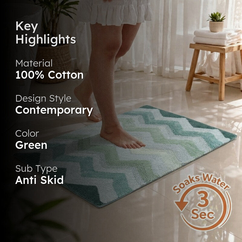 Steplyn Chevron Cotton Bath Mat - Green media 2
