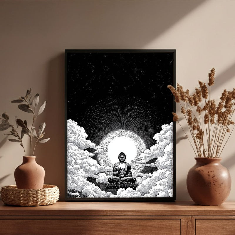 Buddha In Clouded Serenity IV Wall Painting With Black Frame media 6