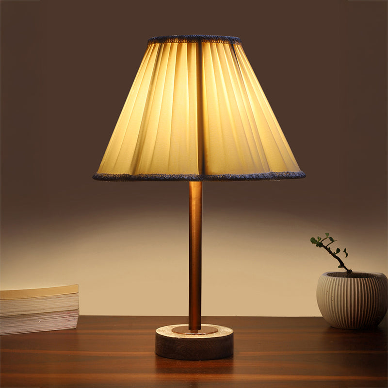 Pleatra Rodin Wooden Table Lamp - White,Copper
