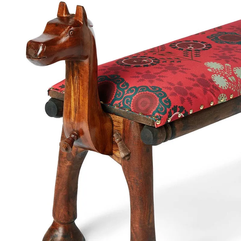 India Circus Acacia Wood Raceme Rosettes Wooden Camel Bench media 6