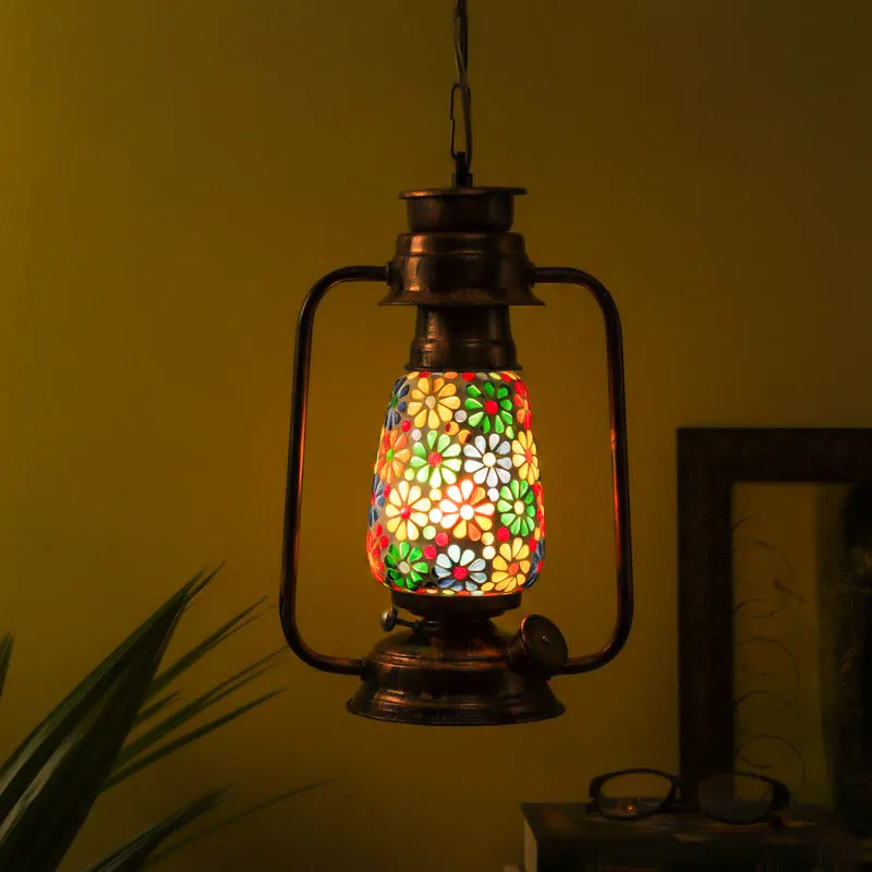 Madhura Mosaic Lantern Glass Ceiling Lamp - Copper media 1