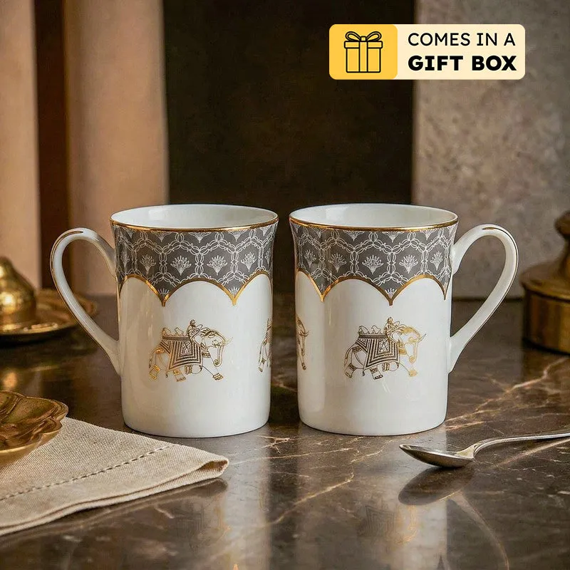 Gilded Legacy Classic 24k Gold Brushed Porcelain Coffee Mug (280 mL Each/Grey) - Set Of Four media 1