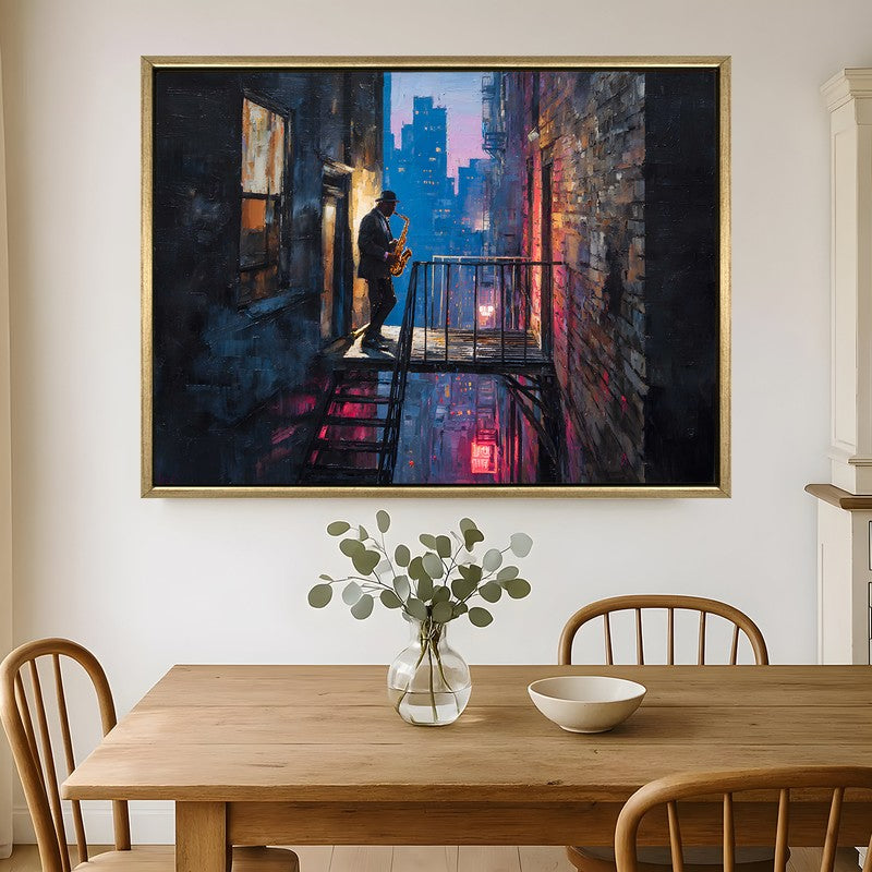 City Nocturne Canvas Wall Painting With Frame