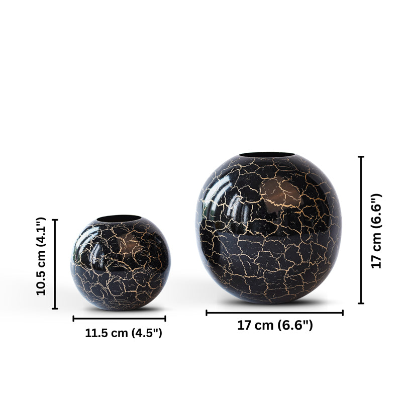 Manva Crackled Ball Vase (Black) - Set Of Two media 4