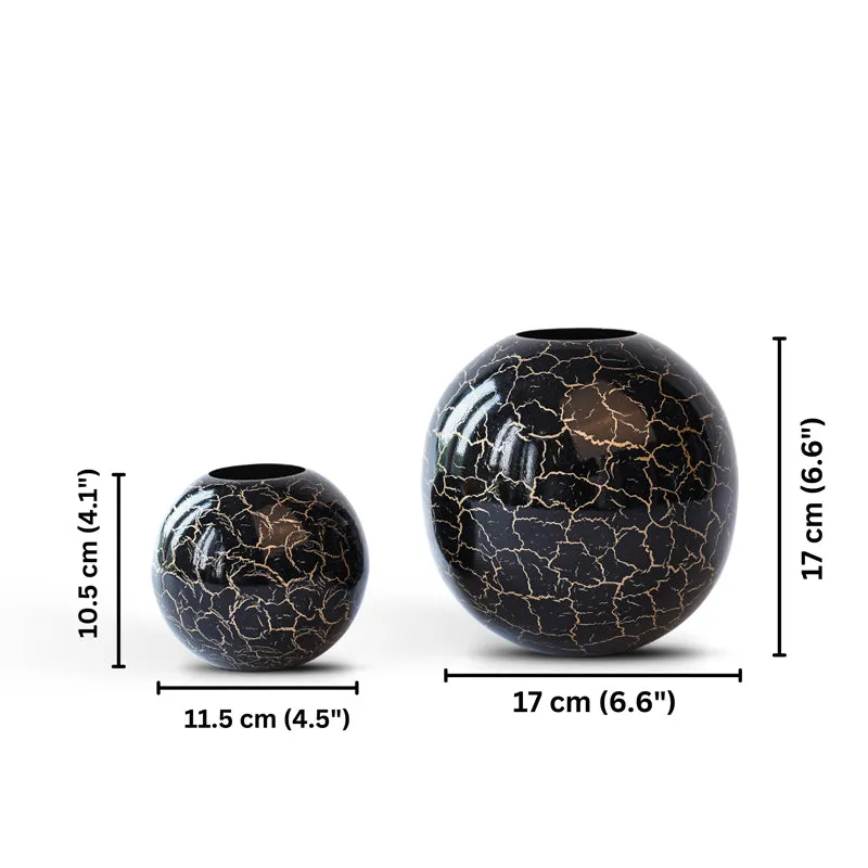 Manva Crackled Ball Vase (Black) - Set Of Two media 4