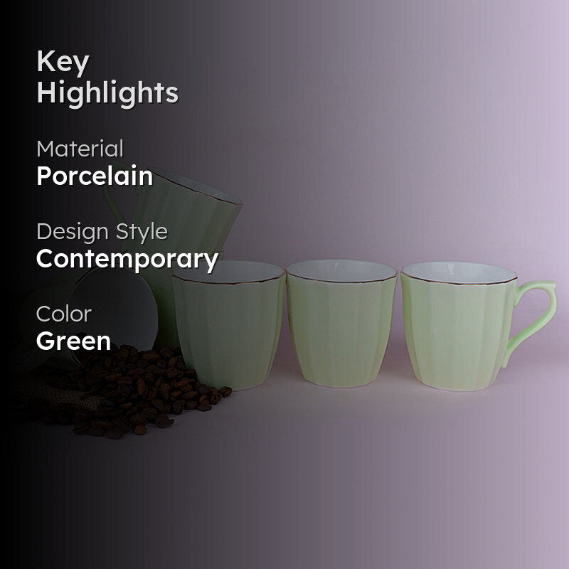 Ereva Porcelain Tea Cup (200 mL Each)/Green)-  Set of Six media 2