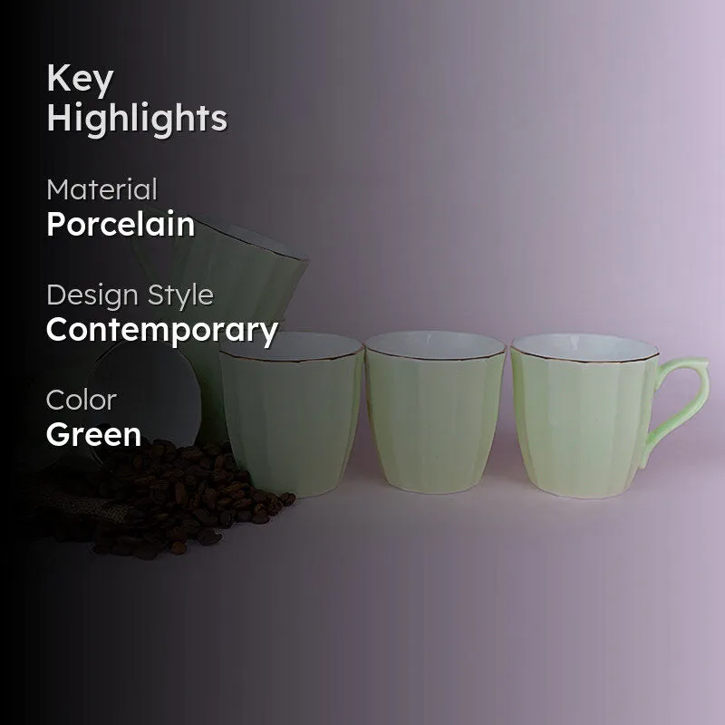 Ereva Porcelain Tea Cup (200 mL Each)/Green)-  Set of Six - 2