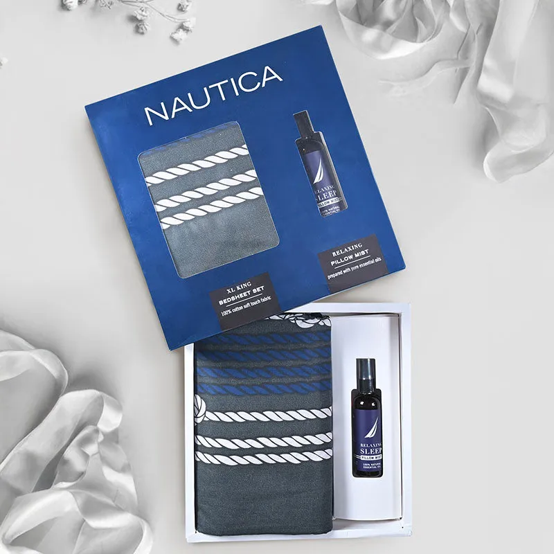Nautica Snug Nest Geometric Cotton Bedsheet (Grey & Black) - 160 TC - 3