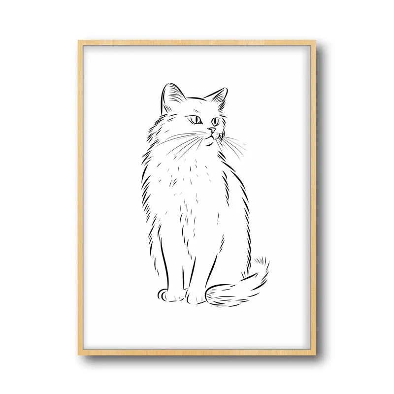 Cat Sketch Archival Canvas Wall Art - Natural Brown Frame media 5