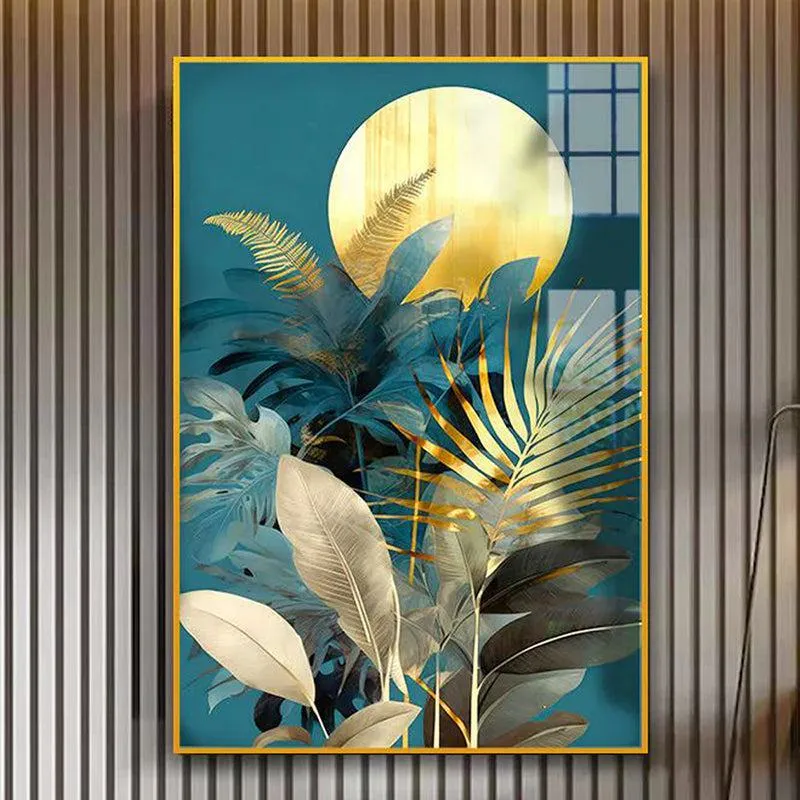 Moon & Velvet Floral Canvas Wall Art With Frame - Gold media 3