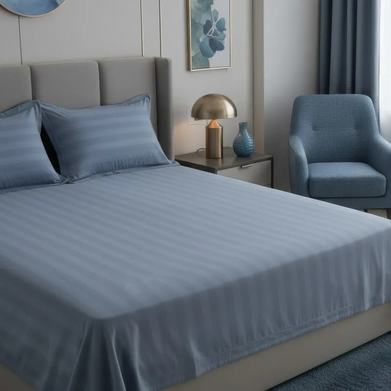 Elias Striped Cotton Bedsheet (400 TC) - Blue media 7