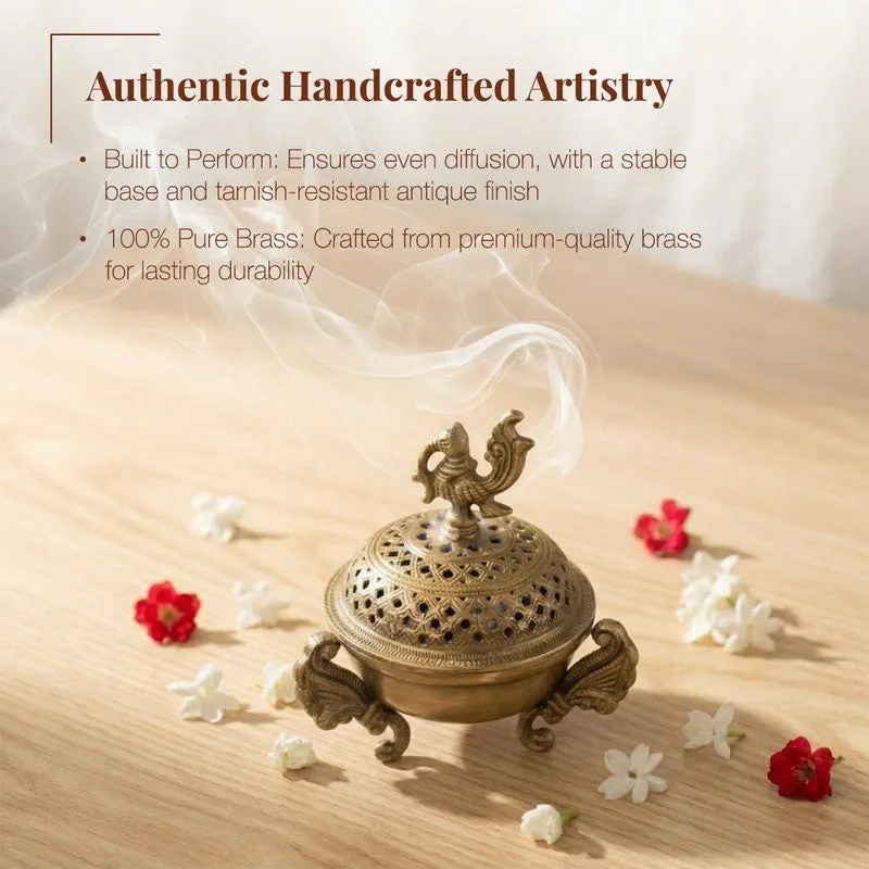 Rajsi Peacock Brass Incense Holder media 5