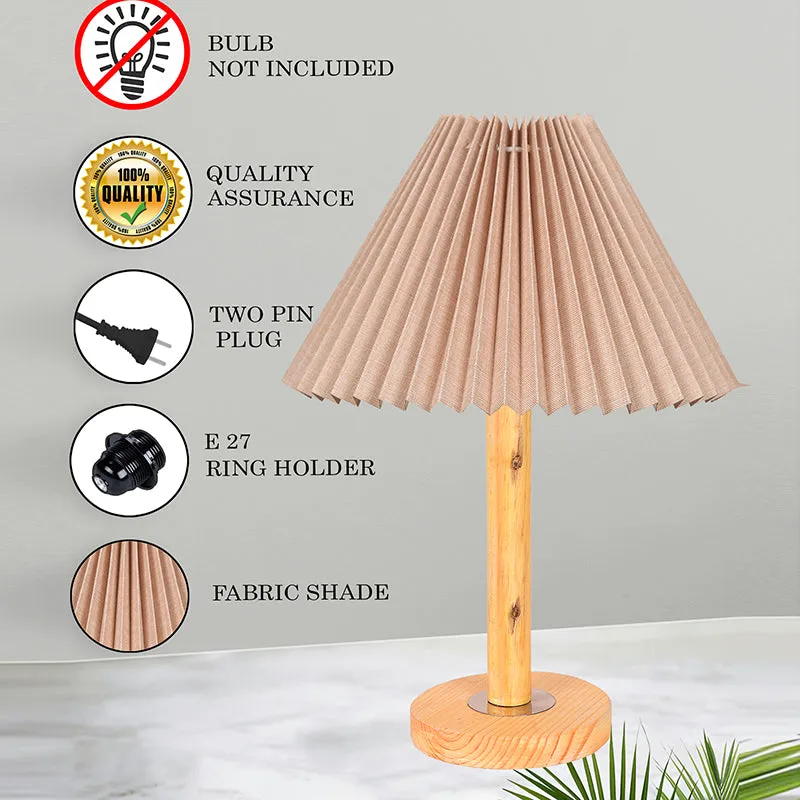French Pleat Wooden Table Lamp - Beige media 5