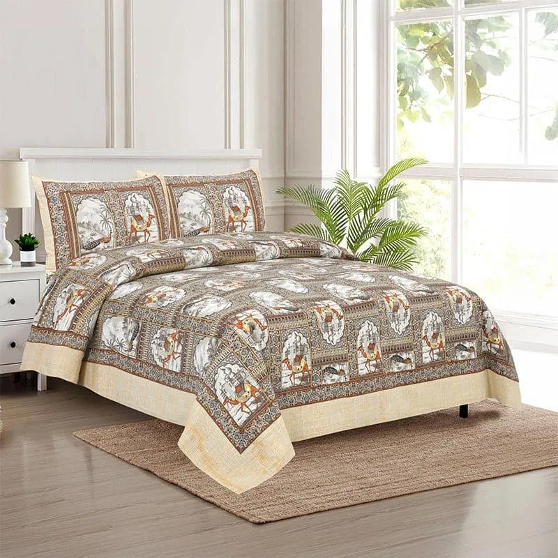 Niran Royal Courtyard Cotton Bedsheet (Orange) - 180 TC media 1