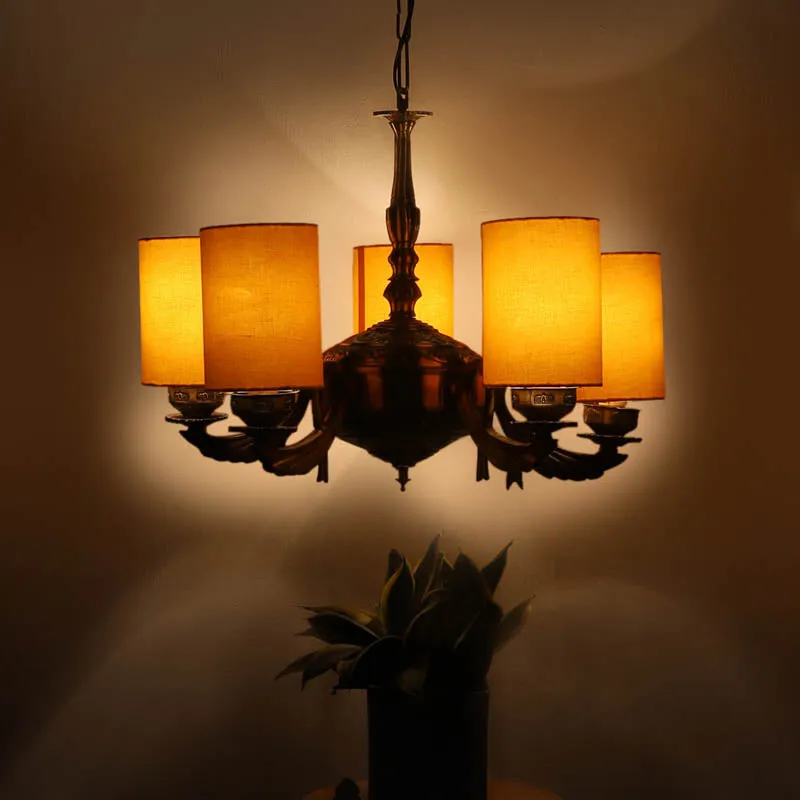 Ocher Cylindrical Golden Antique Ceiling Lamp media 1