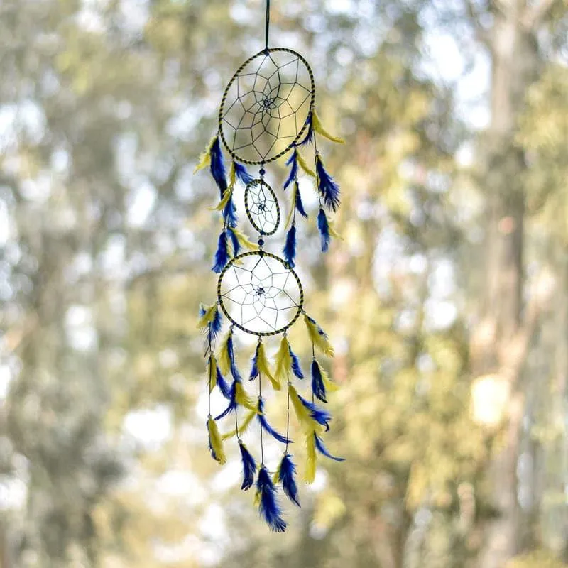 Amazo Feather Dreamcatcher With Light - Yellow & Dark Blue media 4