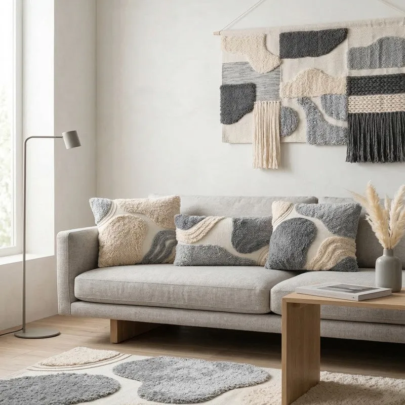 Soft Charm Tufted Cotton Cushion Cover (Grey) - Set of Three media 3