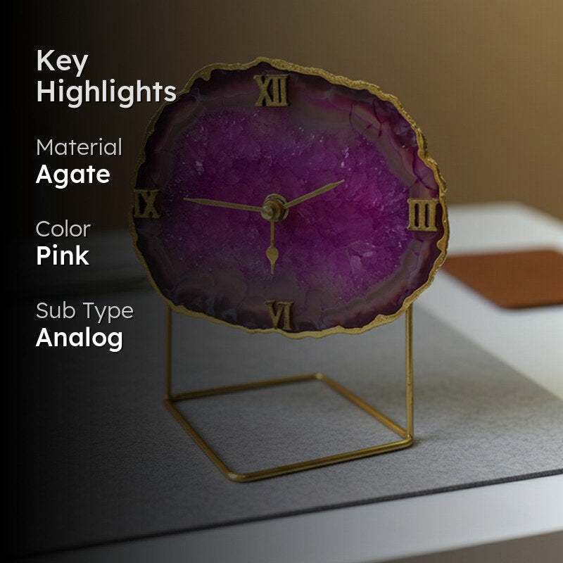 Crystal Keeper Agate Table Clock - Pink media 2