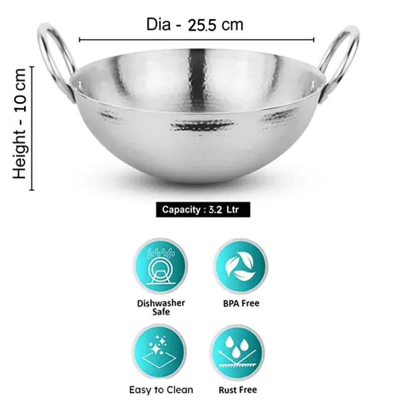 Vintage Hammered Kadhai - 3200 mL / 10 Inches media 8