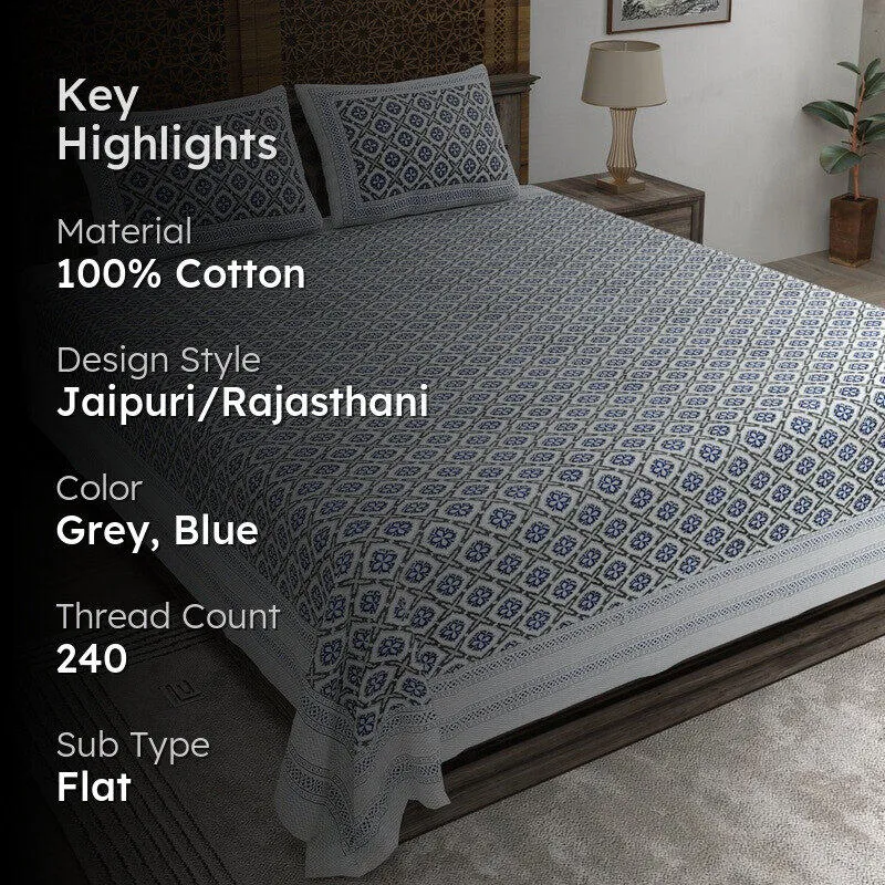 Forma Cotton Bedsheet (Grey,Blue) - 240 TC media 2