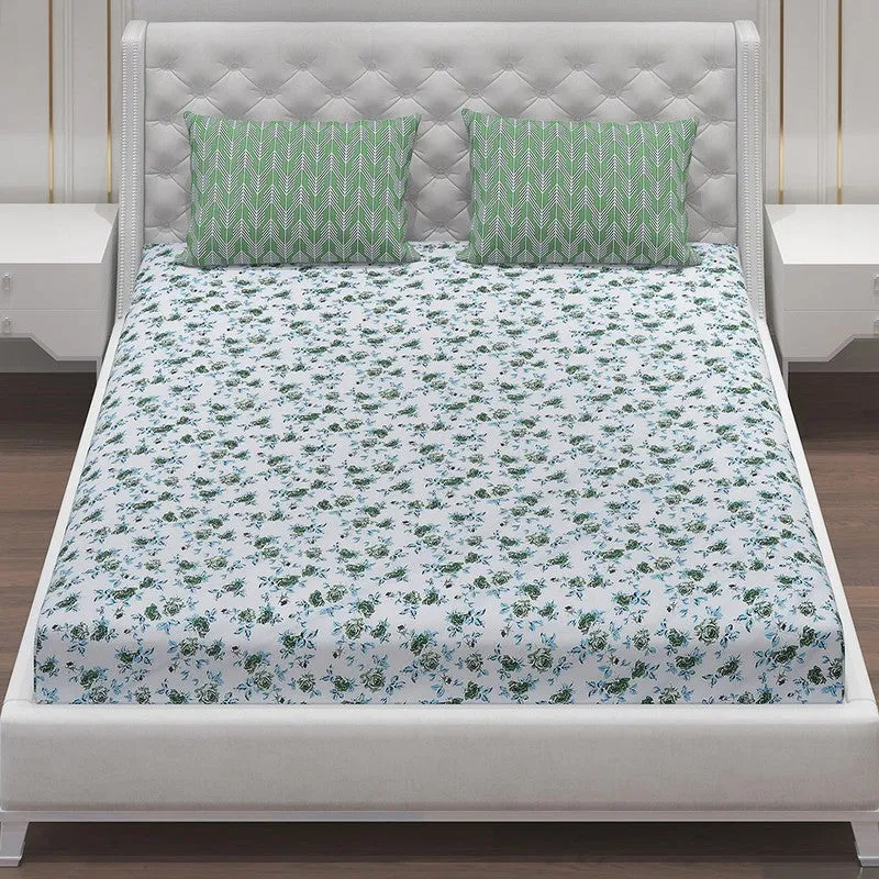 Monte Carlo Fleurish Cotton Bedsheet (White,Green) - 104 TC media 4