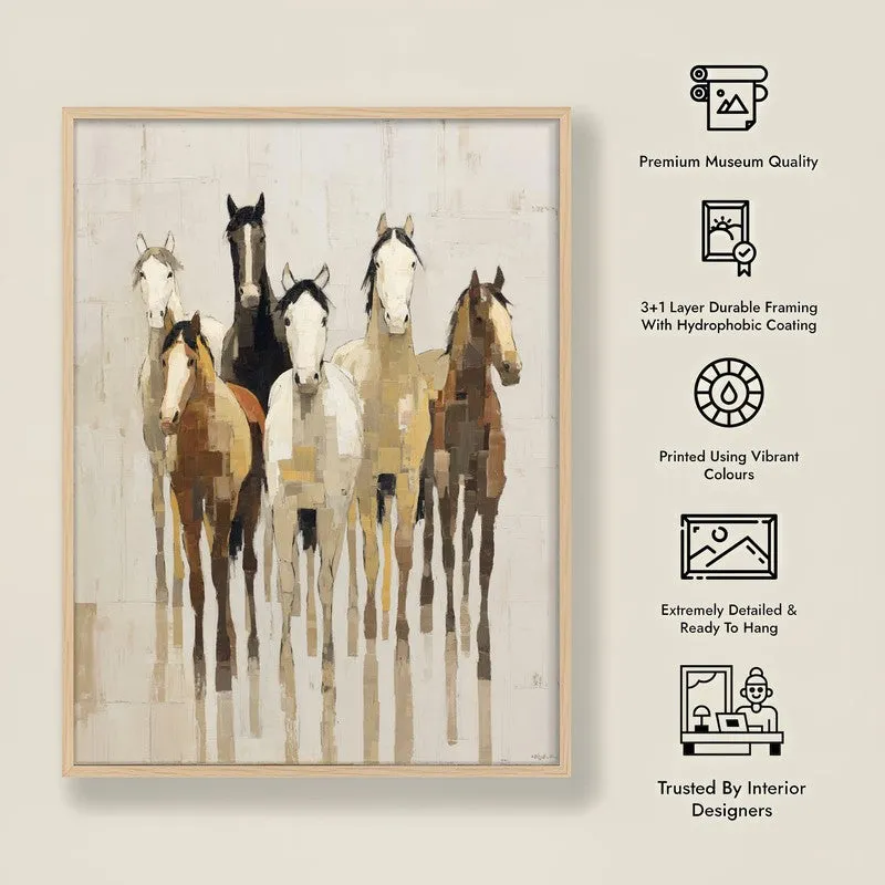 Flowing Horse Wall Painting With Brown Frame media 10