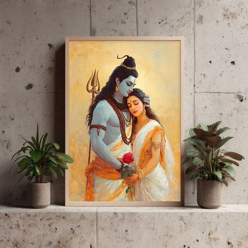 Lord Shiva and Parvati II Archival Paper Wall Art - Natural Brown Frame media 4