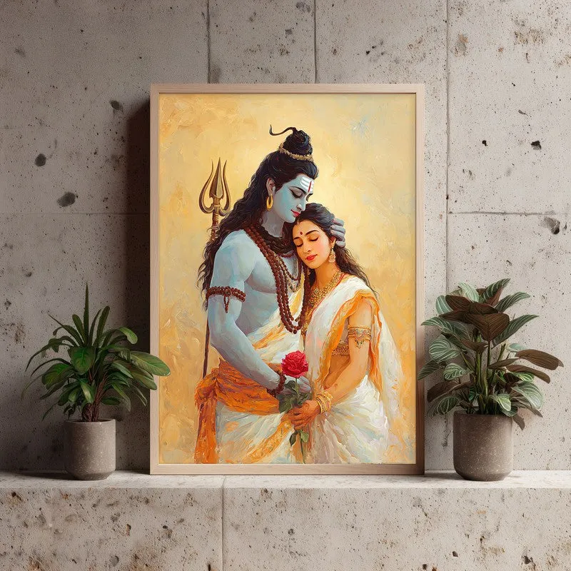 Lord Shiva and Parvati II Archival Paper Wall Art - Natural Brown Frame media 4