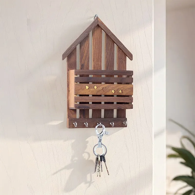 Hold & Hang Wood Magazine Holder With Key Hook media 3