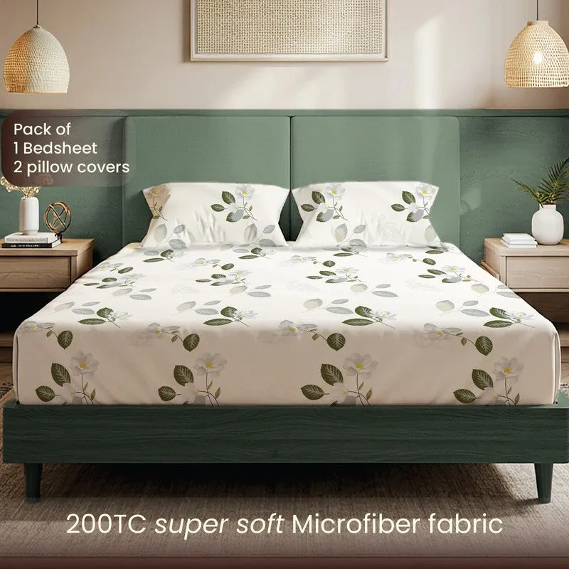Verdant Garden Floral Cotton Bedsheets (Green & White) - 200 TC media 4