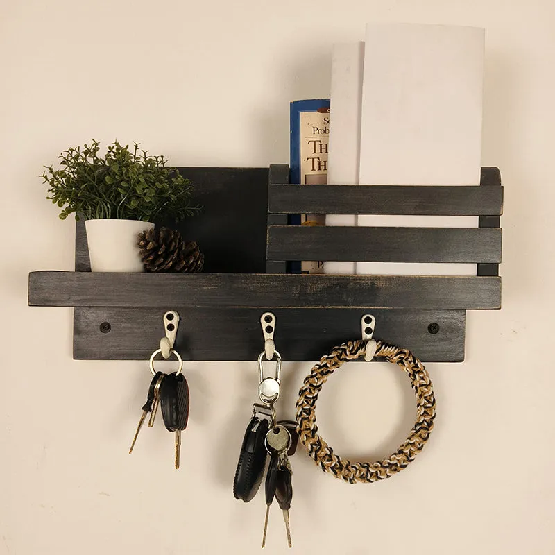 Vrika Wooden Wall Shelf Organiser with Key Holders media 3