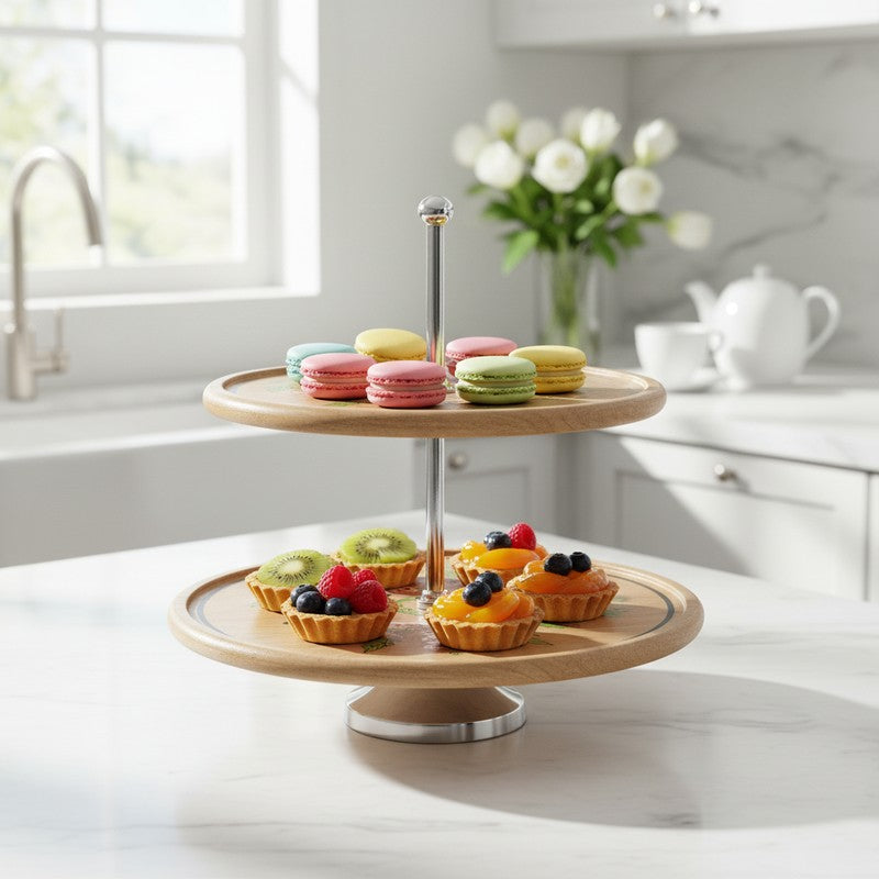Blossom Charm Floral Wooden Two-Tier Cake Stand