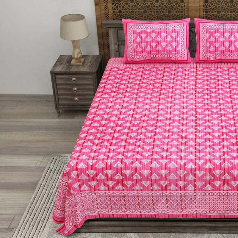 Craftis Cotton Bedsheet (Pink,White) - 240 TC media 3