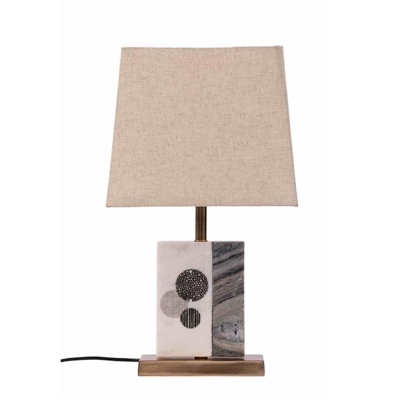 Blaze Printed Fabric Table Lamp With Marble & Brass Base - Beige,White media 4