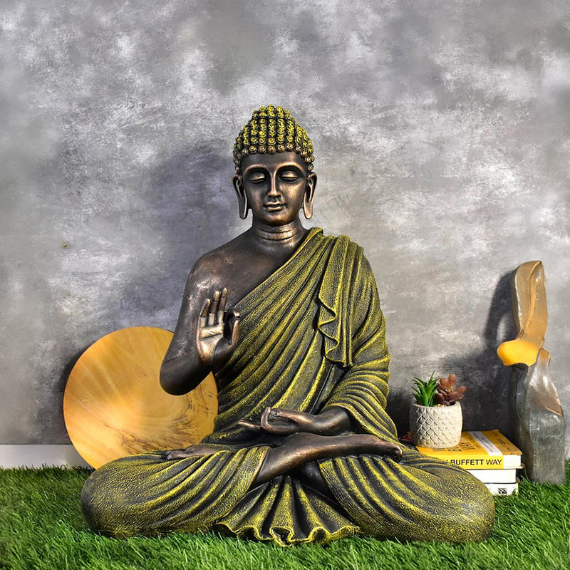 ShantiAura Buddha Marble Idol - Olive Green