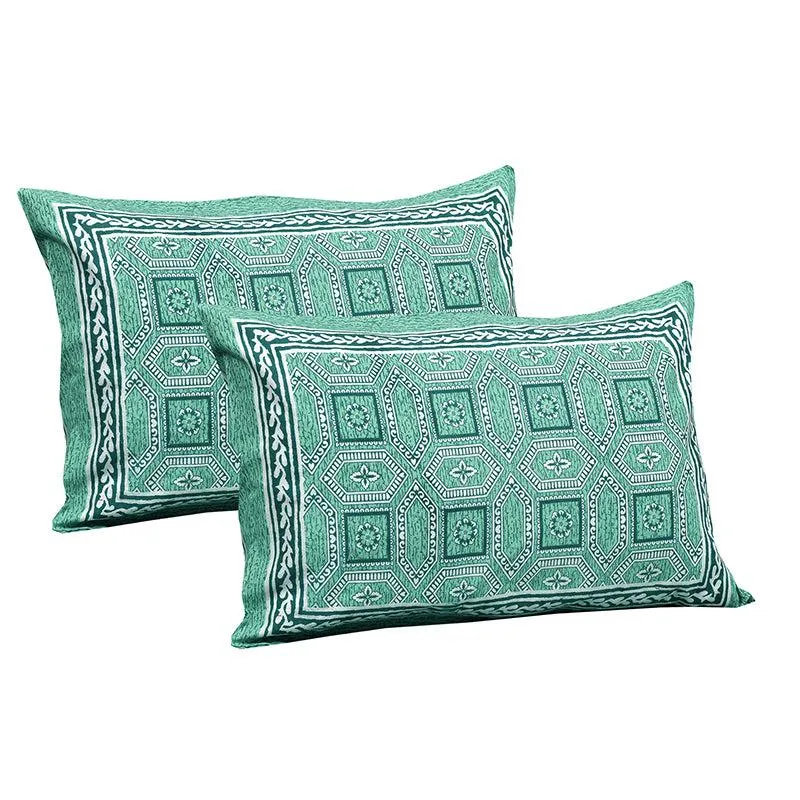 Shara Ethnic Cotton Bedsheet (Green) - 180 TC media 4