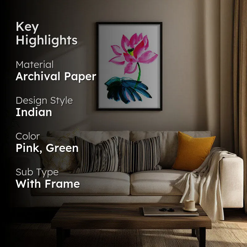 Pink Minimal Lotus Archival Paper Wall Art With Frame media 2