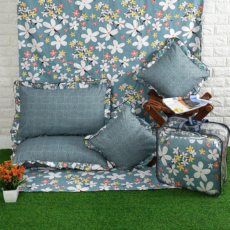 Magnia Frilled Floral Microfiber Bedding Set - Five Piece Set media 5