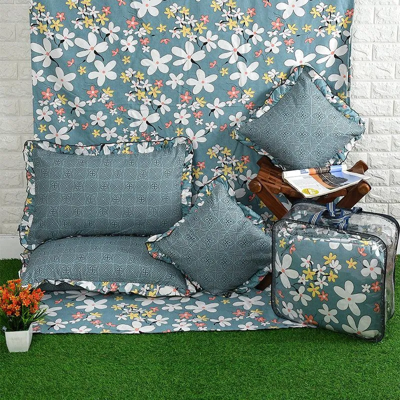 Magnia Frilled Floral Microfiber Bedding Set - Five Piece Set media 5