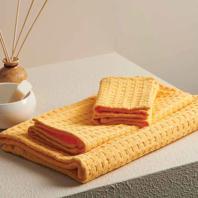 Haimi Textured Waffle Towel Combo (Yellow) - Four Piece Set media 5