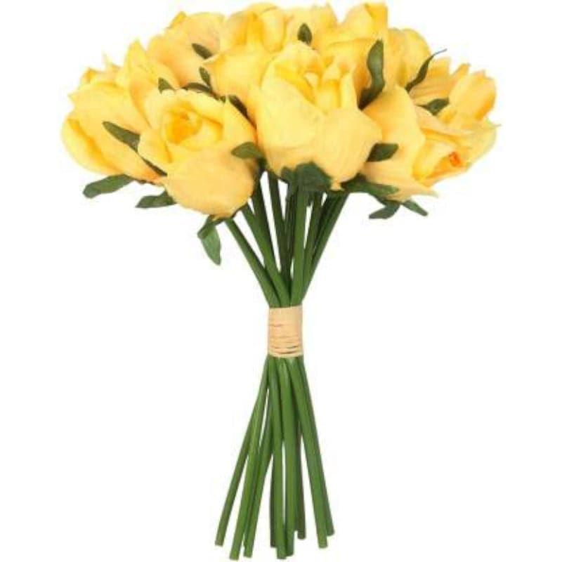 Faux Tube Artificial Polyester Rose Bunch (Yellow) - Set Of Twelve media 4