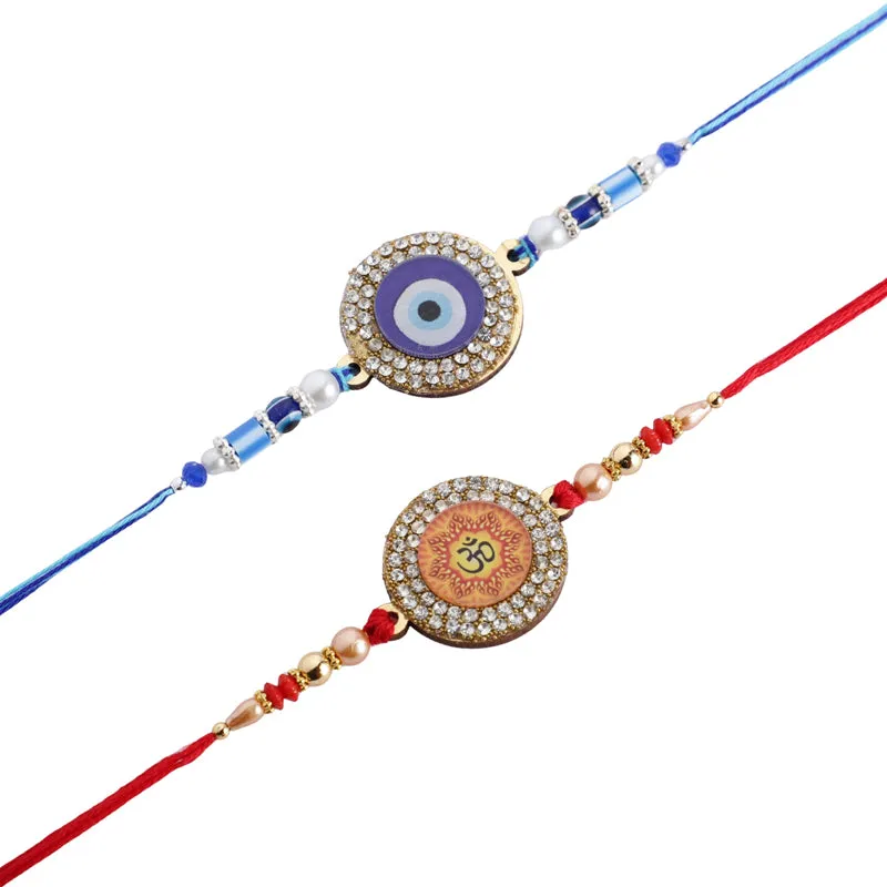 Aum & Nazar Rakhi with Roli Chawal - Three Piece Set media 6
